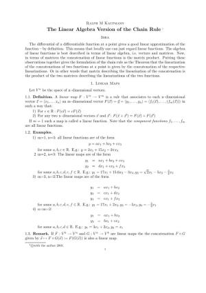 The Linear Algebra Version of the Chain Rule 1