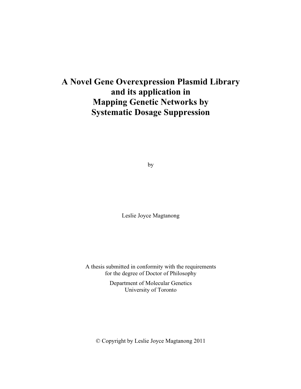 A Novel Gene Overexpression Plasmid Library and Its Application in Mapping Genetic Networks by Systematic Dosage Suppression