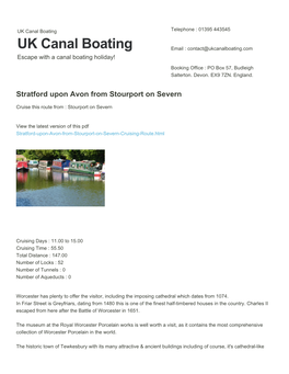 Stratford Upon Avon from Stourport on Severn | UK Canal Boating