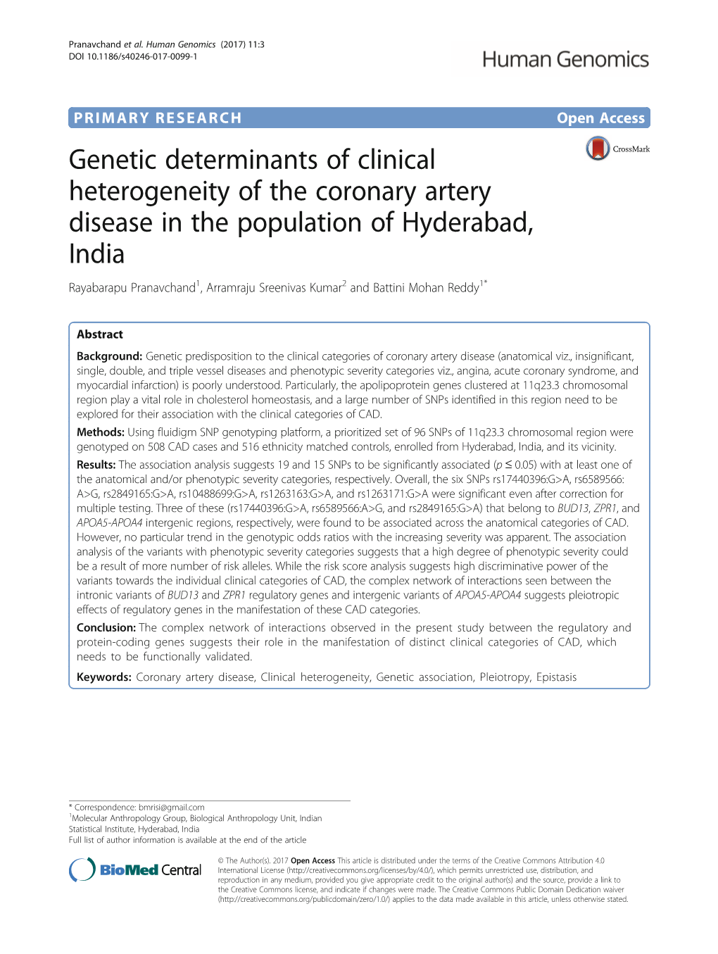 Genetic Determinants of Clinical Heterogeneity of the Coronary Artery