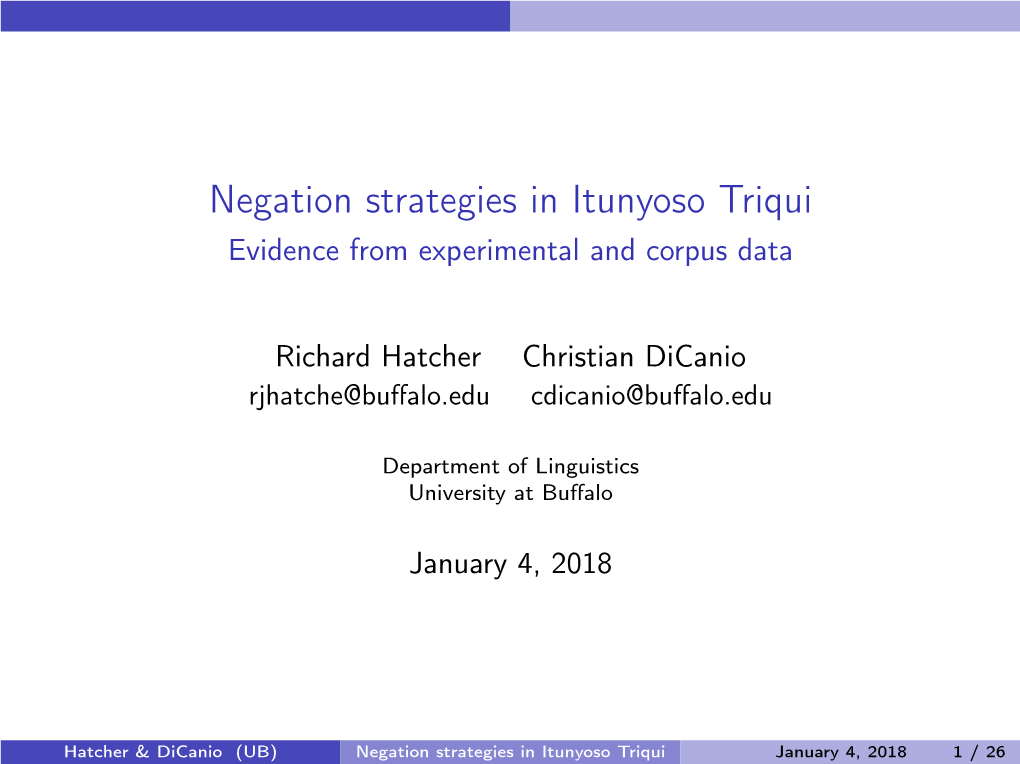 Negation Strategies in Itunyoso Triqui Evidence from Experimental and Corpus Data