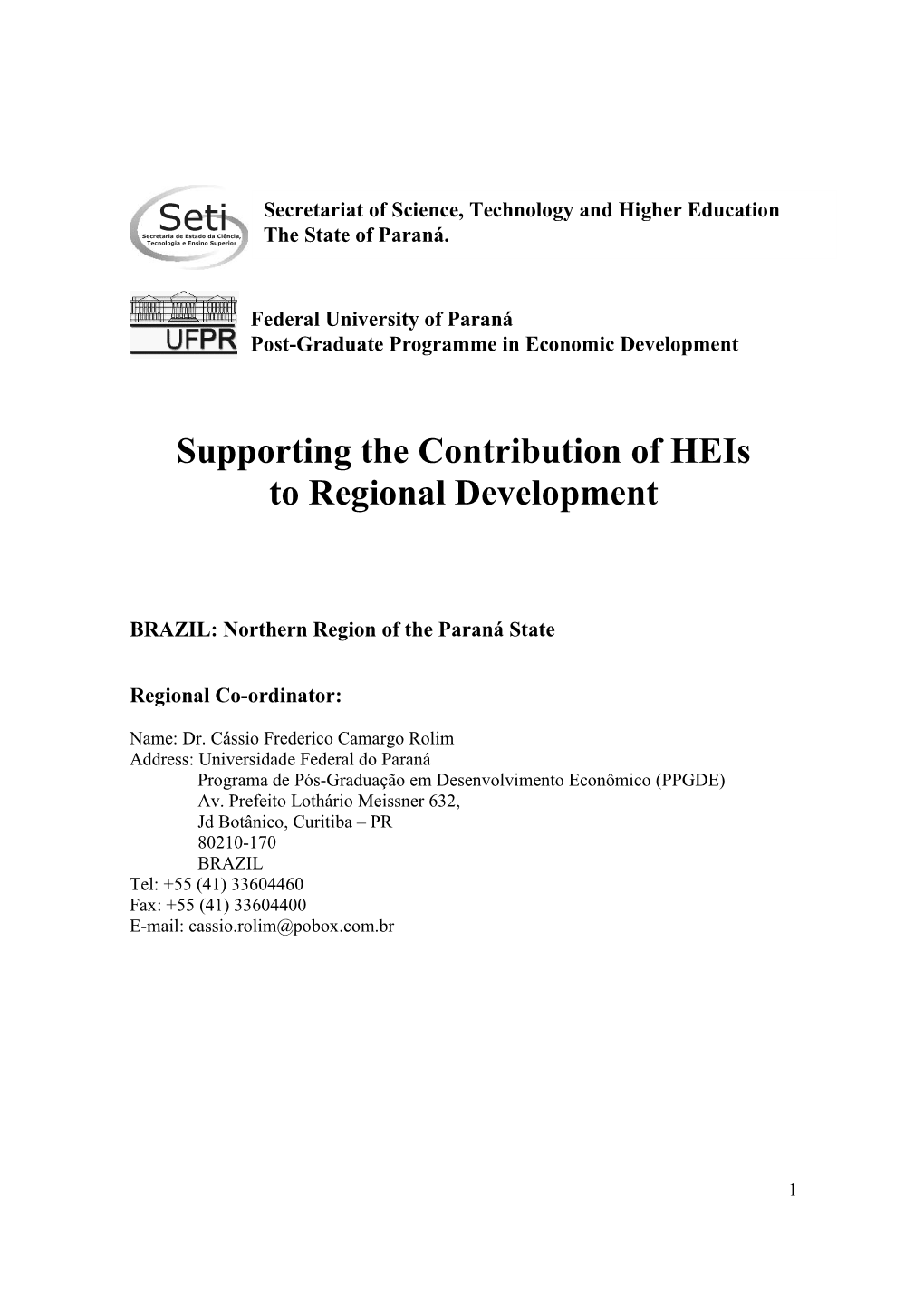 Supporting the Contribution of Heis to Regional Development
