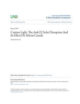 The Anik E2 Solar Disruption and Its Effect on Telesat Canada Elizabeth Howell