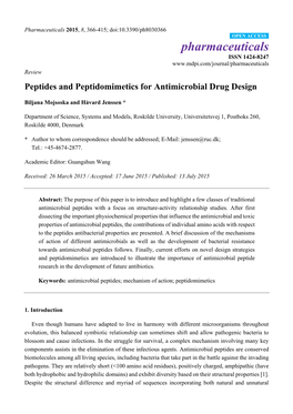 Peptides and Peptidomimetics for Antimicrobial Drug Design