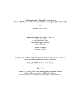 Population Dynamics of Clownfish Sea Anemones: Patterns of Decline, Symbiosis with Anemonefish, and Management for Sustainability