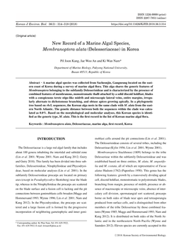 New Record of a Marine Algal Species, Membranoptera Alata(Delesseriaceae)