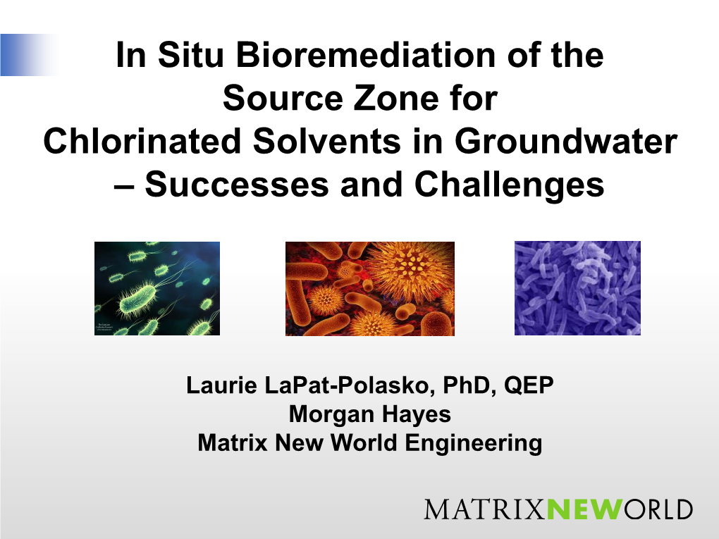 In Situ Bioremediation Of The Source Zone For Chlorinated Solvents In ...