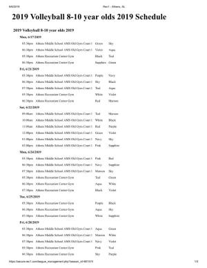 2019 Volleyball 8-10 Year Olds 2019 Schedule
