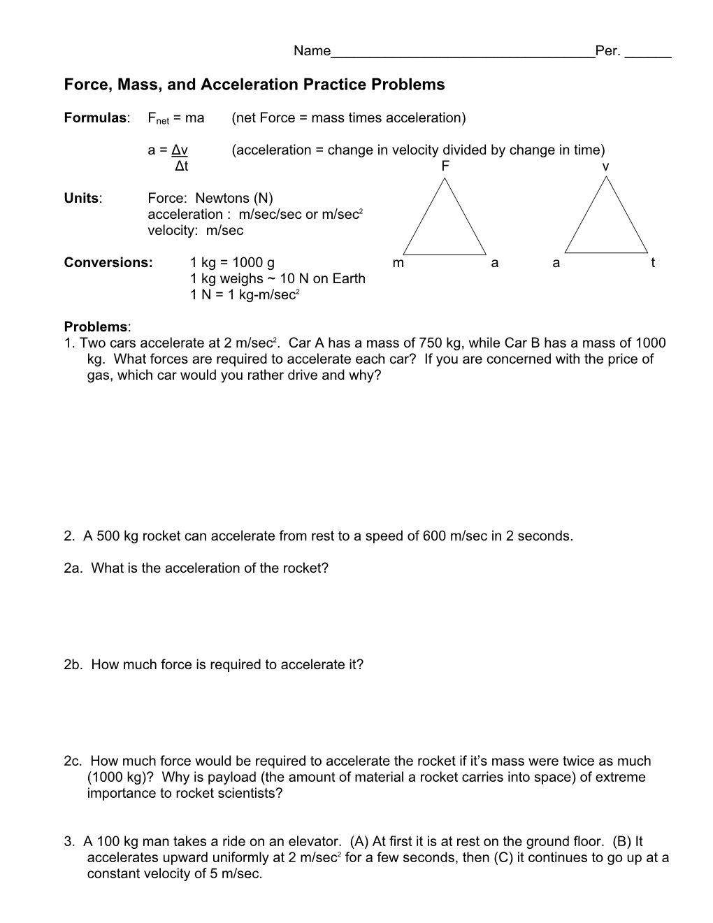 Force, Mass, and Acceleration Practice Problems