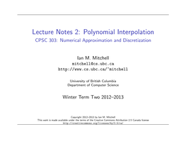 Polynomial Interpolation CPSC 303: Numerical Approximation and Discretization