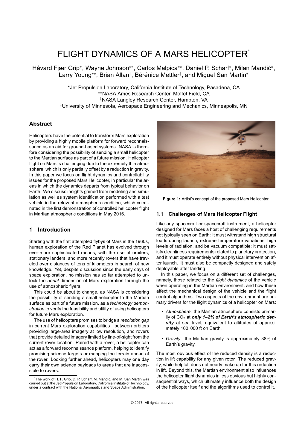 Flight Dynamics of a Mars Helicopter*