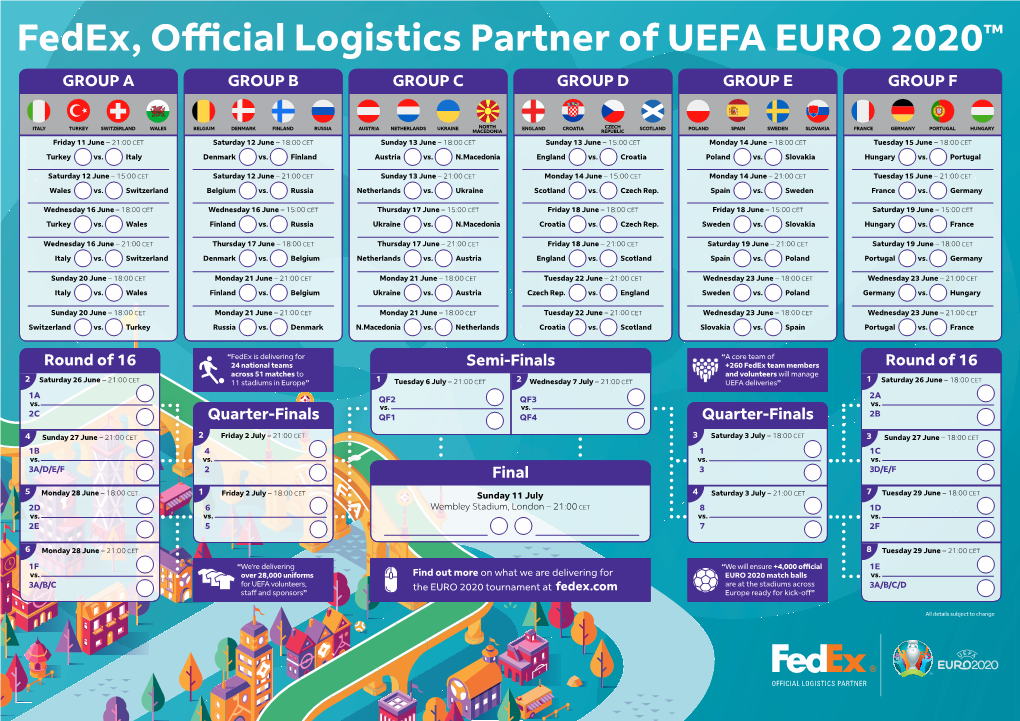 Fedex, Official Logistics Partner of UEFA EURO 2020™ GROUP a GROUP B GROUP C GROUP D GROUP E GROUP F