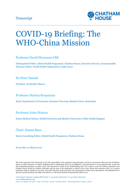 COVID-19 Briefing: the WHO-China Mission