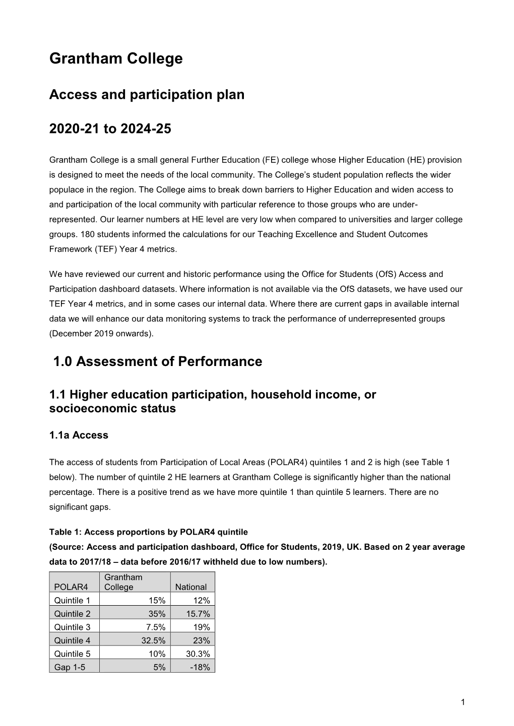 Access & Participation Plan 2020/21 to 2024/25