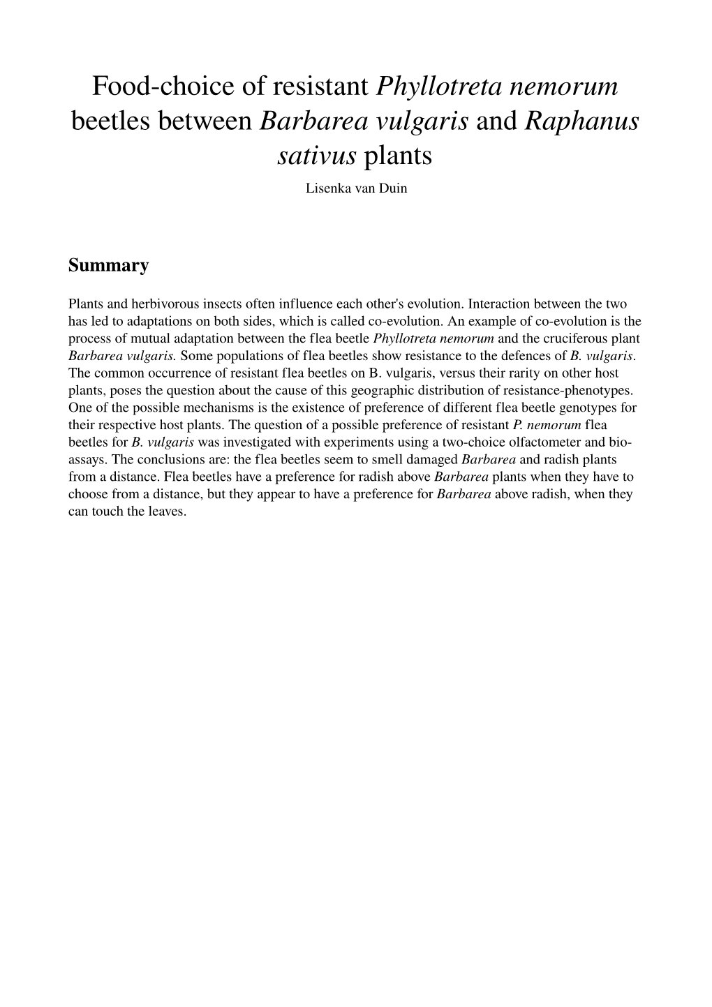 Foodchoice of Resistant Phyllotreta Nemorum Beetles Between