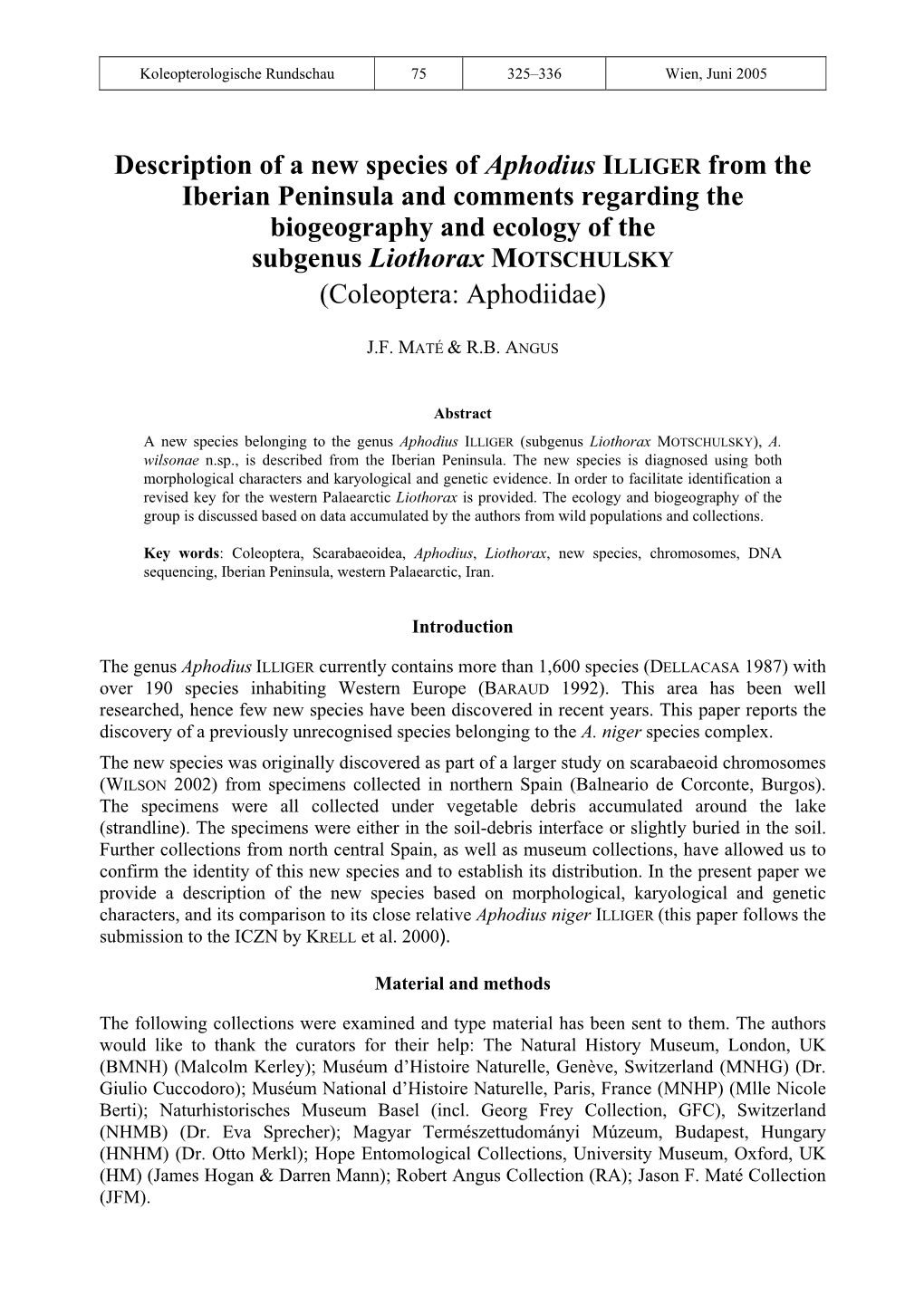 Description of a New Species of Aphodius ILLIGER from the Iberian