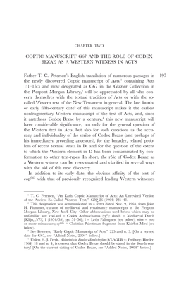Coptic Manuscript G67 and the Rôle of Codex Bezae As a Western Witness in Acts