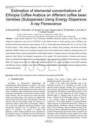 Estimation of Elemental Concentrations of Ethiopia Coffee Arabica on Different Coffee Bean Varieties (Subspecies) Using Energy Dispersive X-Ray Florescence