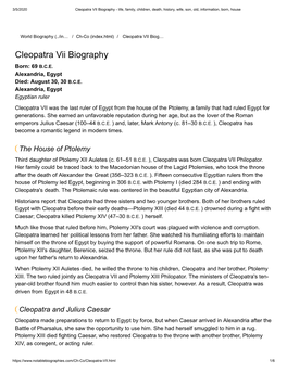 Cleopatra VII Biography - Life, Family, Children, Death, History, Wife, Son, Old, Information, Born, House