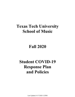 Texas Tech University School of Music Fall 2020 Student COVID-19