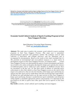Economic Social Cultural Analysis of Sports Coaching Program in East Nusa Tenggara Province