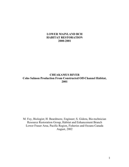 CHEAKAMUS RIVER Coho Salmon Production from Constructed Off-Channel Habitat, 2001