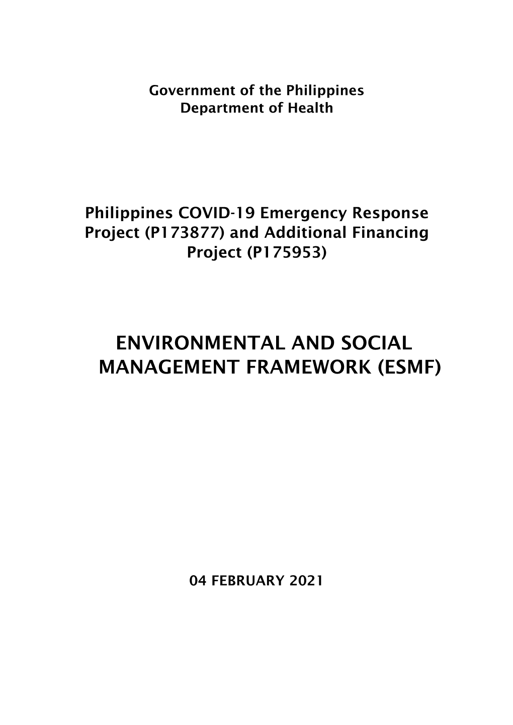 Environmental and Social Management Framework (Esmf)