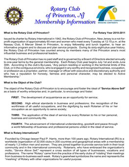 Rotary Club of Princeton, NJ Membership Information