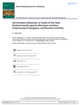 Germination Behaviour of Seeds of the New Zealand Woody Species Alectryon Excelsus, Corynocarpus Laevigatus, and Kunzea Ericoides