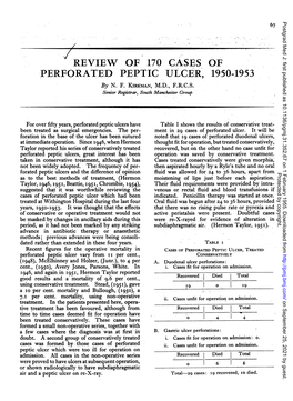 REVIEW of 170 CASES of PERFORATED PEPTIC ULCER, 1950-1953 by N