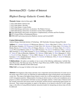Letter of Interest Highest Energy Galactic Cosmic Rays