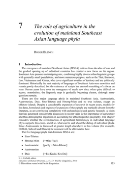 The Role of Agriculture in the Evolution of Southeast Asian Language Phyla