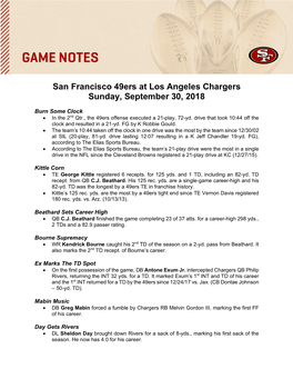 San Francisco 49Ers at Los Angeles Chargers Sunday, September 30, 2018