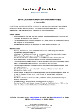 Barton Deakin Brief: Morrison Government Ministry 18 December 2020