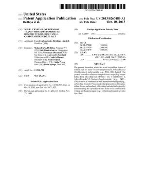 (12) Patent Application Publication (10) Pub. No.: US 2013/0267480 A1 Dedhiya Et Al