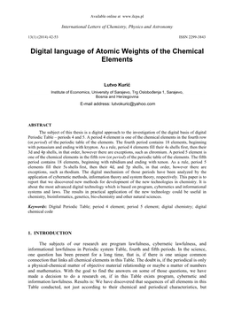 Digital Language of Atomic Weights of the Chemical Elements