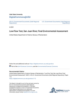 Low-Flow Test, San Juan River, Final Environmental Assessment