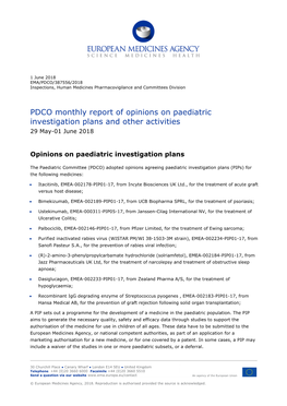 List Item PDCO Monthly Report of Opinions on Paediatric Investigation