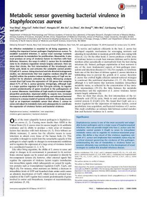 Metabolic Sensor Governing Bacterial Virulence in Staphylococcus Aureus