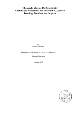 A Study and Assessment of Friedrich Ch. Zauner's Tetralogy Das Ende Der Ewigkeit