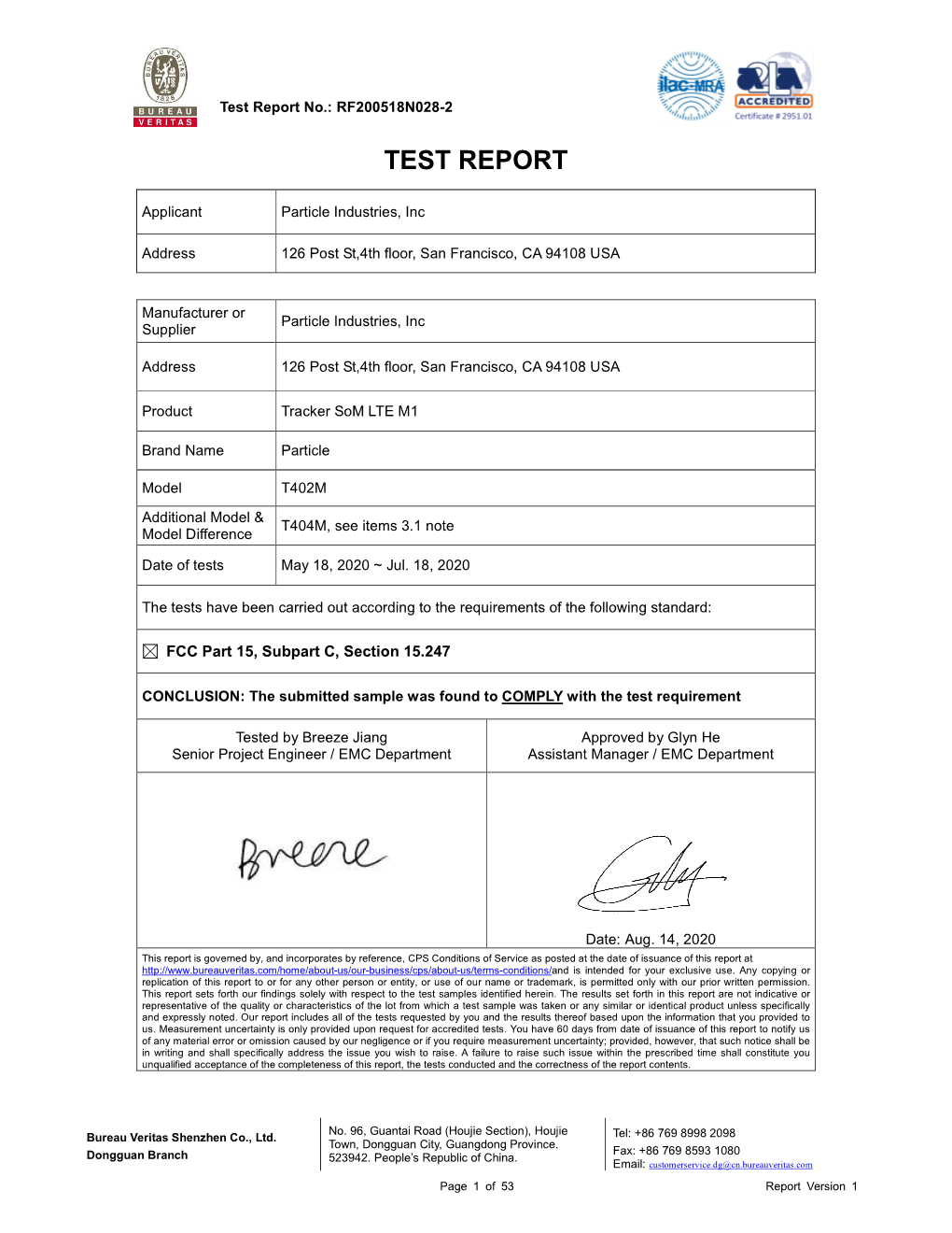 Test Report FCC Part 15 Subpart C, Section 15.247, Wi-Fi