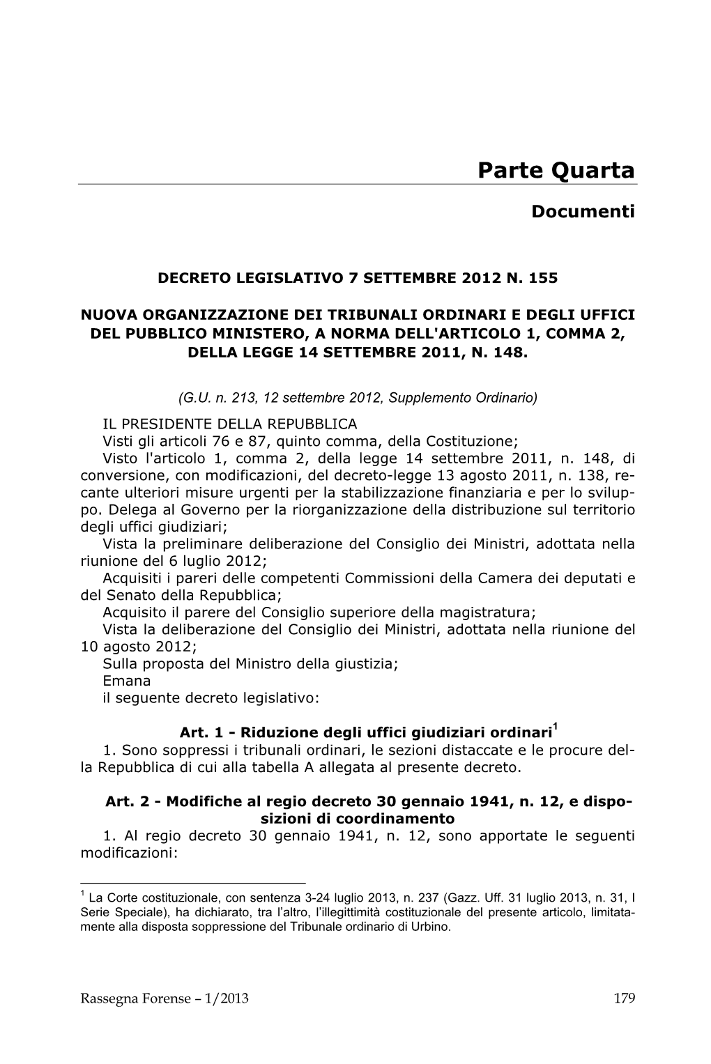 2013-01 Iv-01 D.Lgs. 155-2012 Nuova Organizzazione