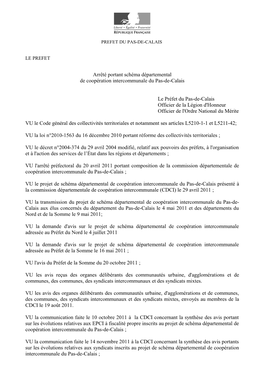 Arrêté Portant Schéma Départemental De Coopération Intercommunale Du Pas-De-Calais