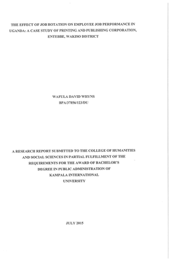 The Effect of Job Rotation on Employee Job Performance in Uganda: a Case Study of Printing and Publishing Corporation, Entebbe, Wakiso District