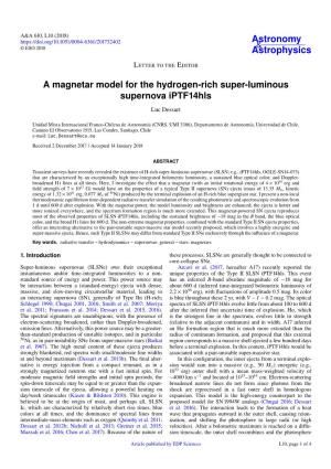 A Magnetar Model for the Hydrogen-Rich Super-Luminous Supernova Iptf14hls Luc Dessart
