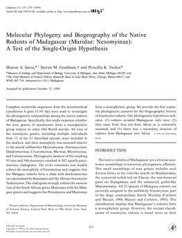 Molecular Phylogeny and Biogeography of the Native Rodents of Madagascar (Muridae: Nesomyinae): a Test of the Single-Origin Hypothesis