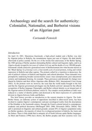 Archaeology and the Search for Authenticity: Colonialist, Nationalist, and Berberist Visions of an Algerian Past