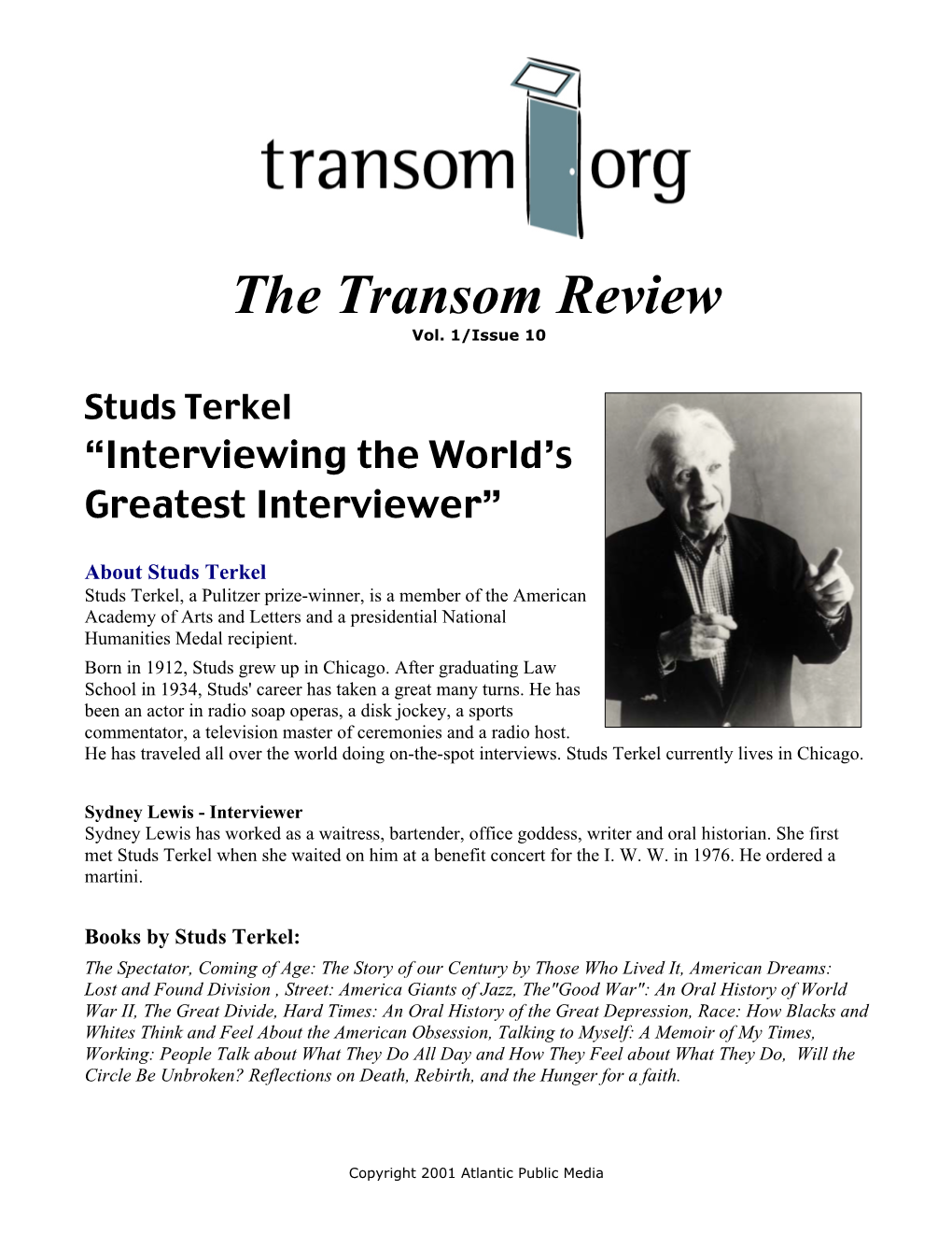 Studs Terkel's Topic