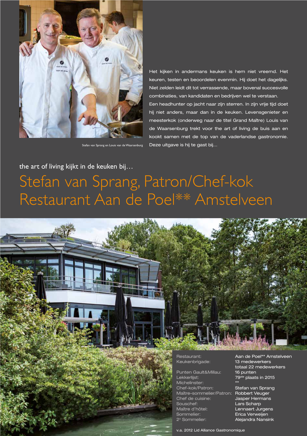 Stefan Van Sprang, Patron/Chef-Kok Restaurant Aan De Poel** Amstelveen