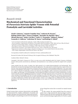 Biochemical and Functional Characterization of Parawixia Bistriata Spider Venom with Potential Proteolytic and Larvicidal Activities
